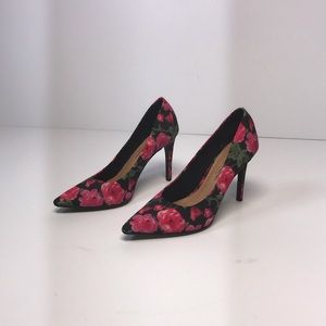 Christian Siriano Pink & Black Floral Spring Summer Heels | Size 8